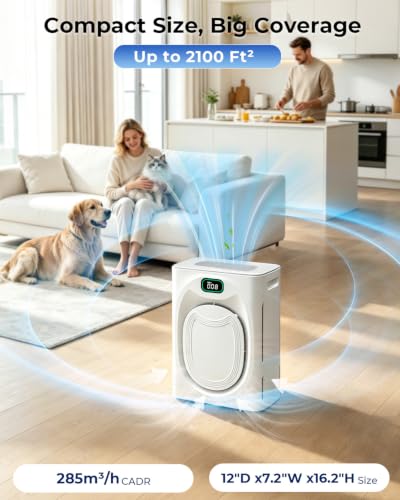 KEN BROWN P295W Pet Hair Air Purifier for Large Rooms Up to 2100 Sq Ft