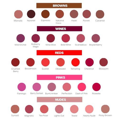 Matte Lipstick Set - Long-Lasting, Primer Infused Lip Colors in Brown, Red, Pink, Purple, Nude | 10+ Hour Wear
