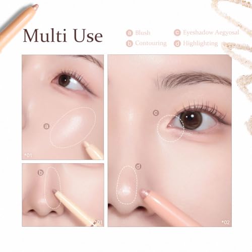 HINCE New Depth Dual Color Stick 02 Cool Volume Liner - Dual Highlighter & Contouring Stick, Aegyosal Makeup, Under Eye Highlighter, Quick & Easy Eye Makeup