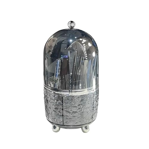 CHIRISEN Gray 360° Rotating Makeup Brush Holder with Lid - Dustproof Cosmetic Organizer