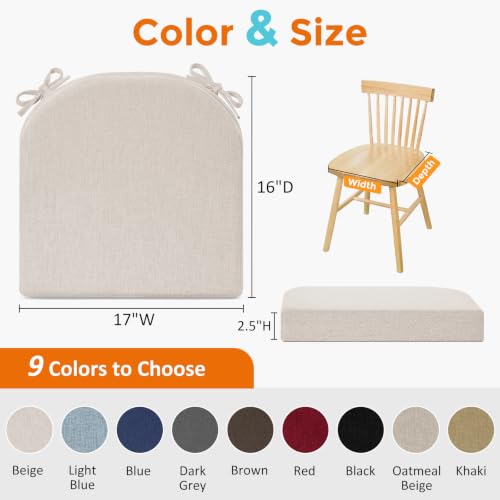 Beige Memory Foam Chair Cushions for Dining Chairs 17x16x2.5 Inches Pack of 4