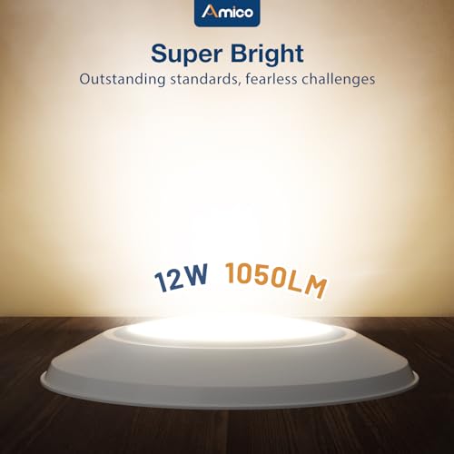 Amico 24 Pack 5/6 Inch Dimmable LED Disk Lights - 5000K Daylight Ceiling Recessed Downlights