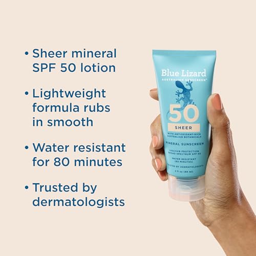 Blue Lizard Australian Mineral Sunscreen Lotion SPF 50 - 3 oz Water-Resistant, Sensitive Skin