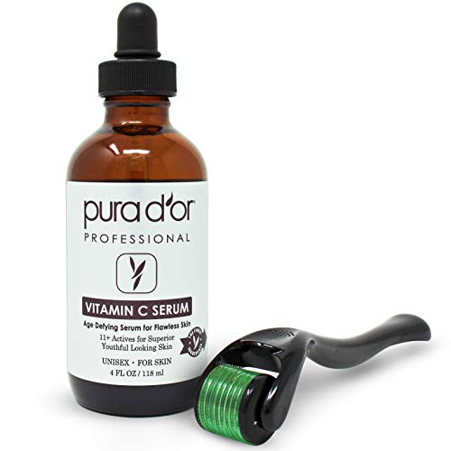 Vitamin C Serum with Derma Roller Set for Dark Spots & Anti-Aging Skin Care