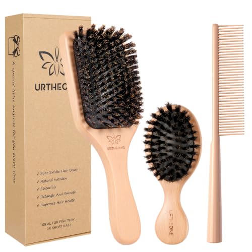Pure Boar Bristle Hair Brush Set with Wide-Tooth Comb - Natural Beechwood Detangling Kit for Shine & Frizz Control - Gift for Women & Men - Variation: Boar Bristle