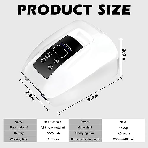 90W Wireless Rechargeable UV LED Nail Lamp for Gel Nails, Portable & Cordless