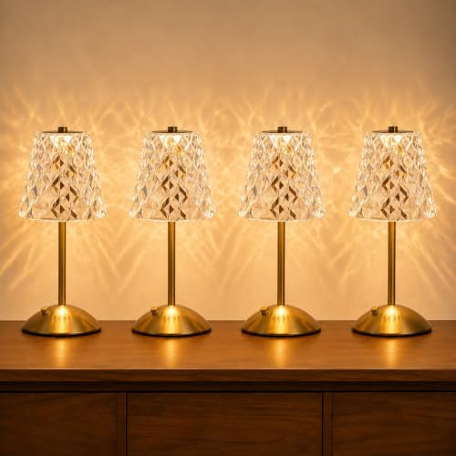 Nusogon Rechargeable Cordless Crystal Table Lamp - Gold-Diamond Touch Control