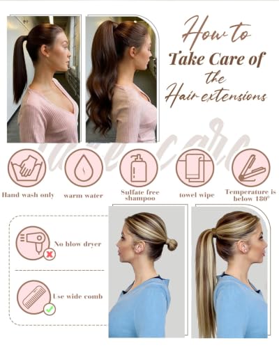 Hetto Ash Blonde Pony Tails Hair Extensions 12 Inch 70g - Golden Blonde Highlights - Variation #18/613