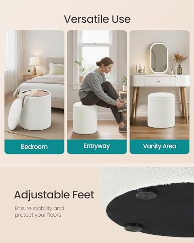 Vanity Stool Set of 2 - Round Storage Ottoman with Teddy Fleece, White Variation