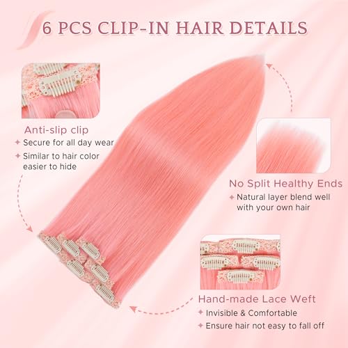 SEGO Pink Clip-In Hair Extensions 10 Inch Real Human Hair Highlight Highlights