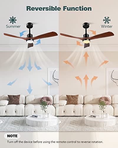 Forrovenco 52 Inch Black Walnut Ceiling Fan with Light & Remote Modern Indoor Outdoor