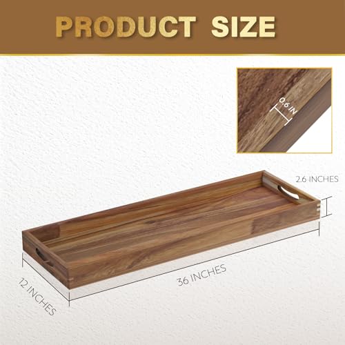 Extra Large Acacia Wood Serving Tray 36 x 12 Inches with Handles - Brown Variation