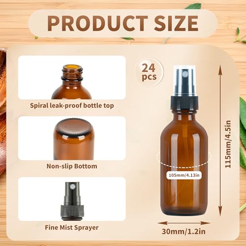 2oz Amber Glass Spray Bottle with Fine Mist Sprayer - Essential Oils & Travel