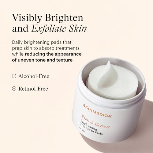 Brightening Facial Treatment Pads with 10% Glycolic Acid - Hydroquinone-Free, Alcohol-Free, Retinol-Free, 60 Count