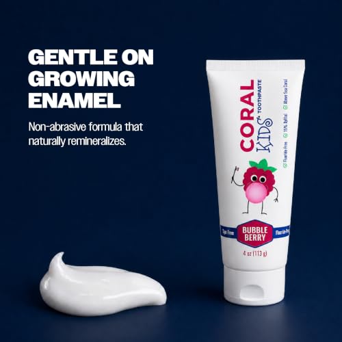 Bubble Berry Kids Fluoride-Free Toothpaste with Coral Minerals, 4 oz (Bubble Berry 3-Pack) – Coral White