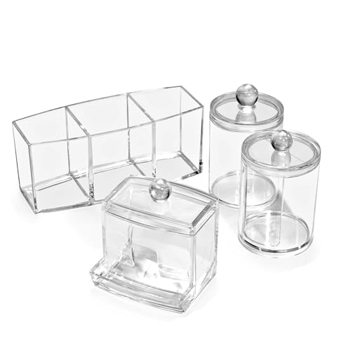 Sorbus Bathroom Storage Set - Qtip Holder Cotton Round Dispenser Bathroom Jars - Makeup Brush Holder & Apothecary Jars with Lids