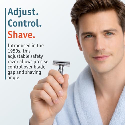 MERKUR Progress 500MK-500001 Adjustable Double Edge Safety Razor - German Craftsmanship, Plastic-Free Handle, Dial Control