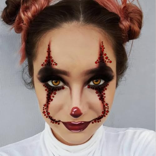 Halloween Face Gems Jewels Tattoos for Women, Day of the Dead Skull Rhinestone Crystal Stones Body Gems Makeup Sticker for Halloween Festival Rave Party Cosplay (Medium, Count, 1)