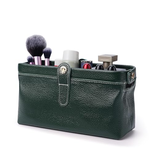 Dark Green Travel Leather Makeup Bag Waterproof Small Storage Bag