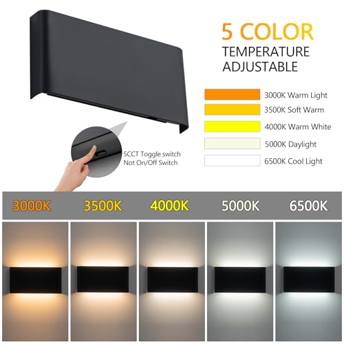 Black 4 Pack 15W Modern LED Wall Sconces - Up & Down Lights, Adjustable CCT