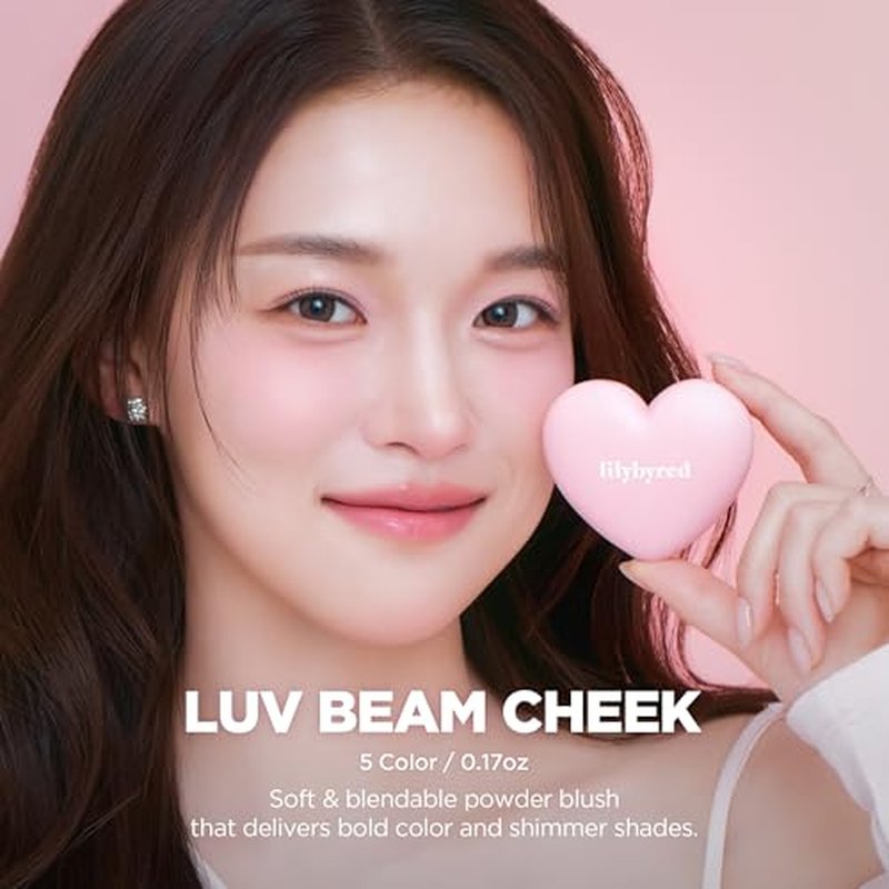 lilybyred Luv Beam Cheek | Heart-Shaped Korean Powder Blush, Soft Matte Finish with Subtle Shimmer, Blendable & Buildable, Lightweight & Long-Lasting, Natural Flush (02 Dollish Rose)