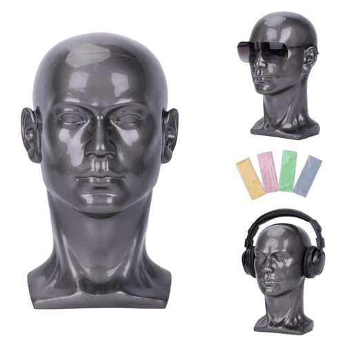 Gray Mannequin Head for Wigs Hats Glasses - 13.7” PVC Wig Stand for Salon or Home Use - Silver Gray Variation