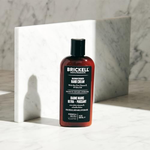 Brickell Men's Maximum Strength Hand Cream for Men, Natural and Organic Fast-Absorbing Hand Lotion with Vitamin E, Shea Butter, and Jojoba, 4 Ounce (Unscented)