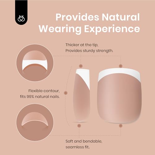 Beetles Press On Nails Square- French Tip Nails 210pcs Short Square Brown Soft Gel Nail Tips Pre-applied Tip Primer No Need File False Nails for Nail Art DIY 15 Sizes