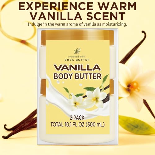 Vanilla Body Butter, Shea Body Butter for Women Dry Skin, Natural Vanilla Lotion for Body Care Smell Good-3.4 floz+6.8 floz(100ml+200ml)