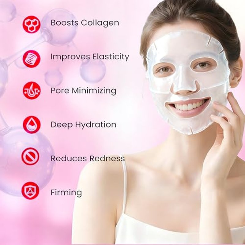 Collagen Glow Up Mask 2.0, Bio Collagen Face Mask for Firming Skin, Deep Hydration, Wrinkle & Pore Reduction(4 Count (Pack of 2))