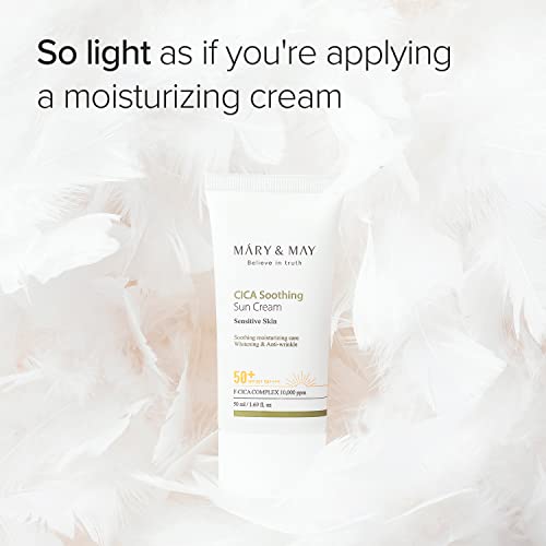 [Mary&May] CICA Soothing Sun Cream SPF50+ PA++++ 1.69 Fl Oz / 50ml | Light Absorption, Non-Sticky SPF, Hydration, No White Cast, Cica Facial, Daily care | Cruelty Free, Vegan