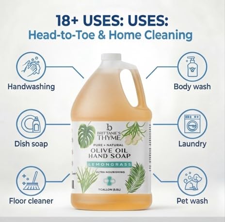 Castile Liquid Soap with Lemongrass – 128 Fl Oz / 1 Gallon (Pack of 1)