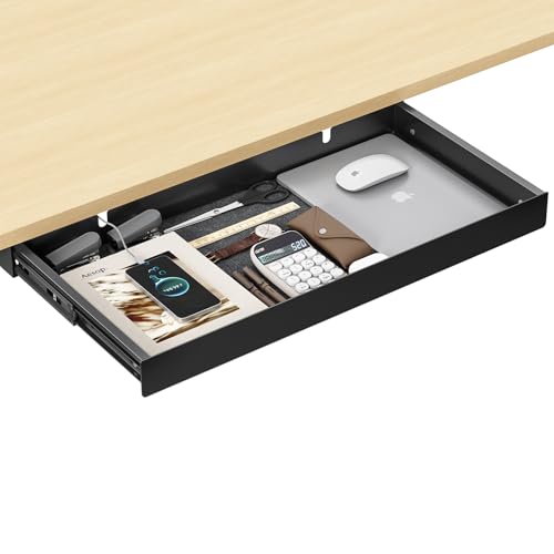 Under Desk Drawer,20.1 inch Carbon Steel Slide-Out Table Storage