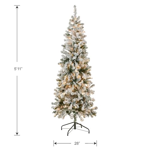 6ft Pre-Lit Flocked Artificial Christmas Tree - Slim Acacia Holiday Decor - Variation of THIS listing: 5ft 11in
