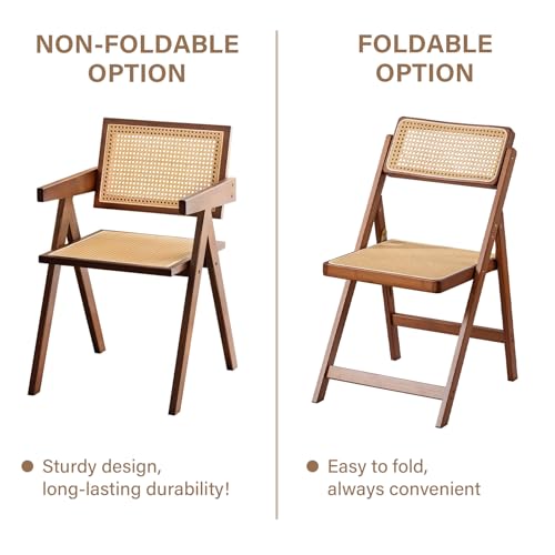 Walnut Furlide Rattan Folding Chair - Bamboo Dining Seating, Portable & Stylish, 1 Pack