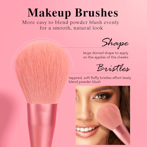 Banidy 12-Pink Vegan Makeup Brush Set with Storage Bag - Professional & Beginner