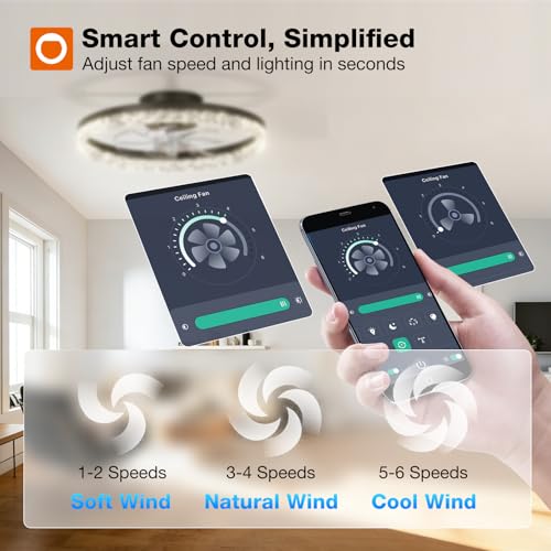 Addlon 20-Inch Low Profile Ceiling Fan with Lights - Black, Remote & Dimmable, Reversible Motor, 2 Mode