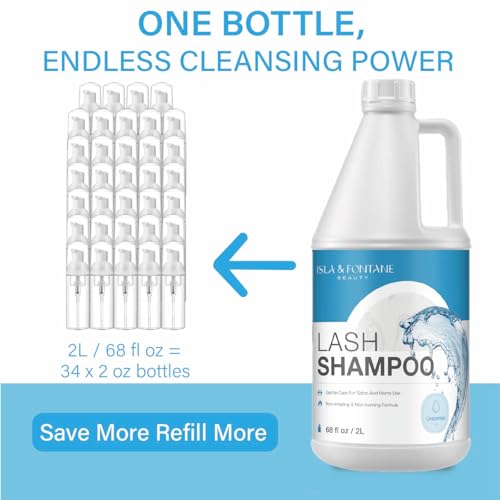 ISLA & FONTANE Lash Shampoo Bulk ? Multi-Scent Series ? 68 fl oz / 2L | Gentle Eyelash Cleanser for Lash Extensions | Non-Irritating | Professional Lash Bath Foam For Salon And Home Use (Unscented)