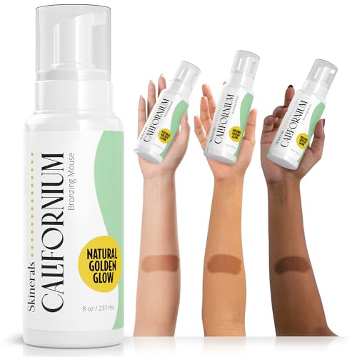Skinerals Natural Tan Self Tanner Mousse 8 oz - Organic, Streak-Free Quick-Dry Face & Body (Natural Tan)