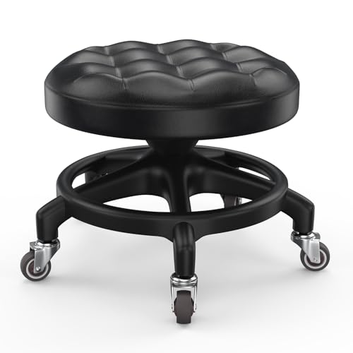 Heavy Duty Low Rolling Stool with Quiet Rubber Wheels - Supports 600 lb, Garage & Salon Use