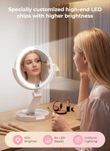 Brightown Travel Lighted Makeup Mirror 1X 10X Magnification with 3 Light Modes - White