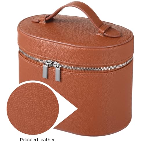 OMISTAR Brown Large Capacity Makeup Vanity Bag with Removable Organizer – Waterproof PU Leather Travel Cosmetic Case