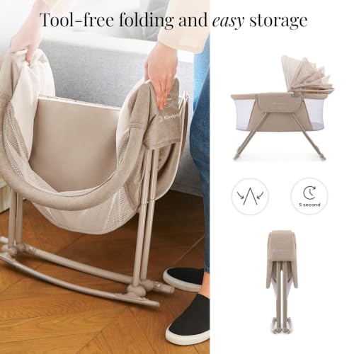 Kinderkraft LOVI Travel Bassinet for Baby - Beige 3-in-1 Foldable Cradle & Bed