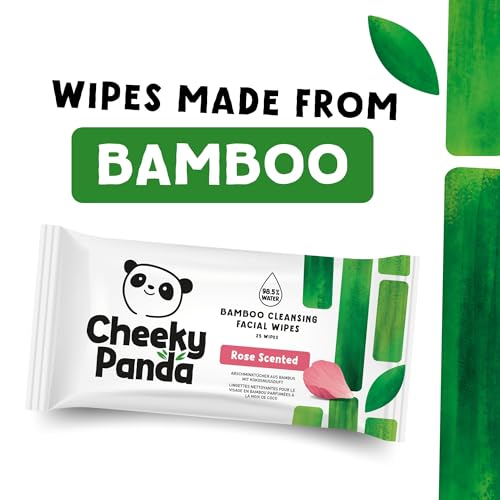 The Cheeky Panda Face Cleansing Wet Wipes Bulk Pack | 24 Packs of 25 Flushable Makeup Remover Wipes Rose Scented | Biodegradable Facial Wipes
