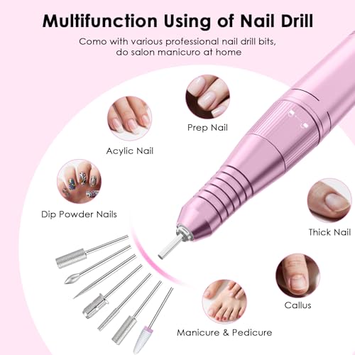 Pink Portable Electric Nail Drill File - Professional 45,000 RPM E-File Machine
