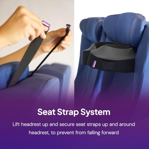 Deluxe Travel Neck Pillow with Seat Strap & Head Support - Black