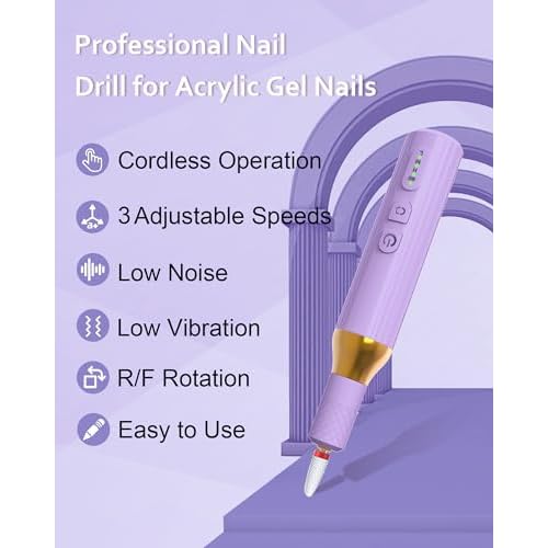Nail Drill,Cordless Electric Files for Gel Nails E-File Manicure Kit Women Rechargeable Cordless Drill para U?as Profesional Machine Grinder Acrylic Purple