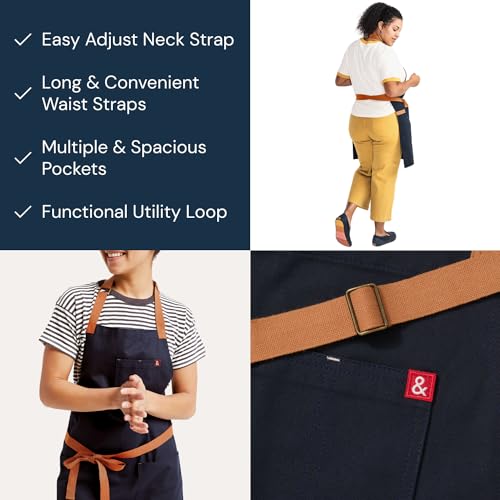 Hedley & Bennett Essential Chef Apron - Adjustable Bib with Pockets & Towel Loop, 12oz Cotton Canvas, Midnight Blue