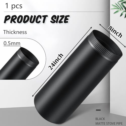 LEIFIDE 1-Piece Black Matte Stove Pipe 8 x 24 Inch Stainless Steel, Model: 1/8 x 24