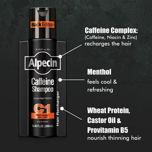 Alpecin C1 Black Edition Caffeine Shampoo 8.45 Fl Oz Pack of 3 - Hair Growth & Thickening